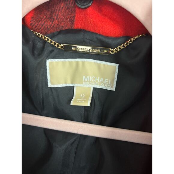 Michael Kors Red And Black Check Coat Sz 12 - Picture 2 of 4
